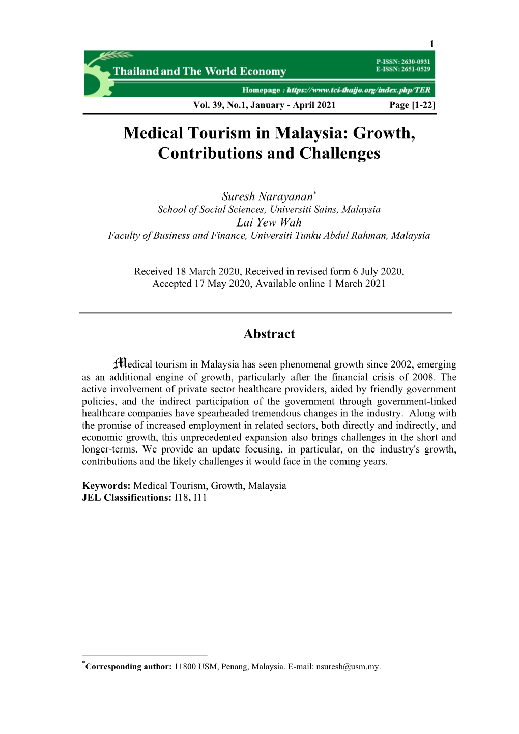 Medical Tourism in Malaysia: Growth, Contributions and Challenges