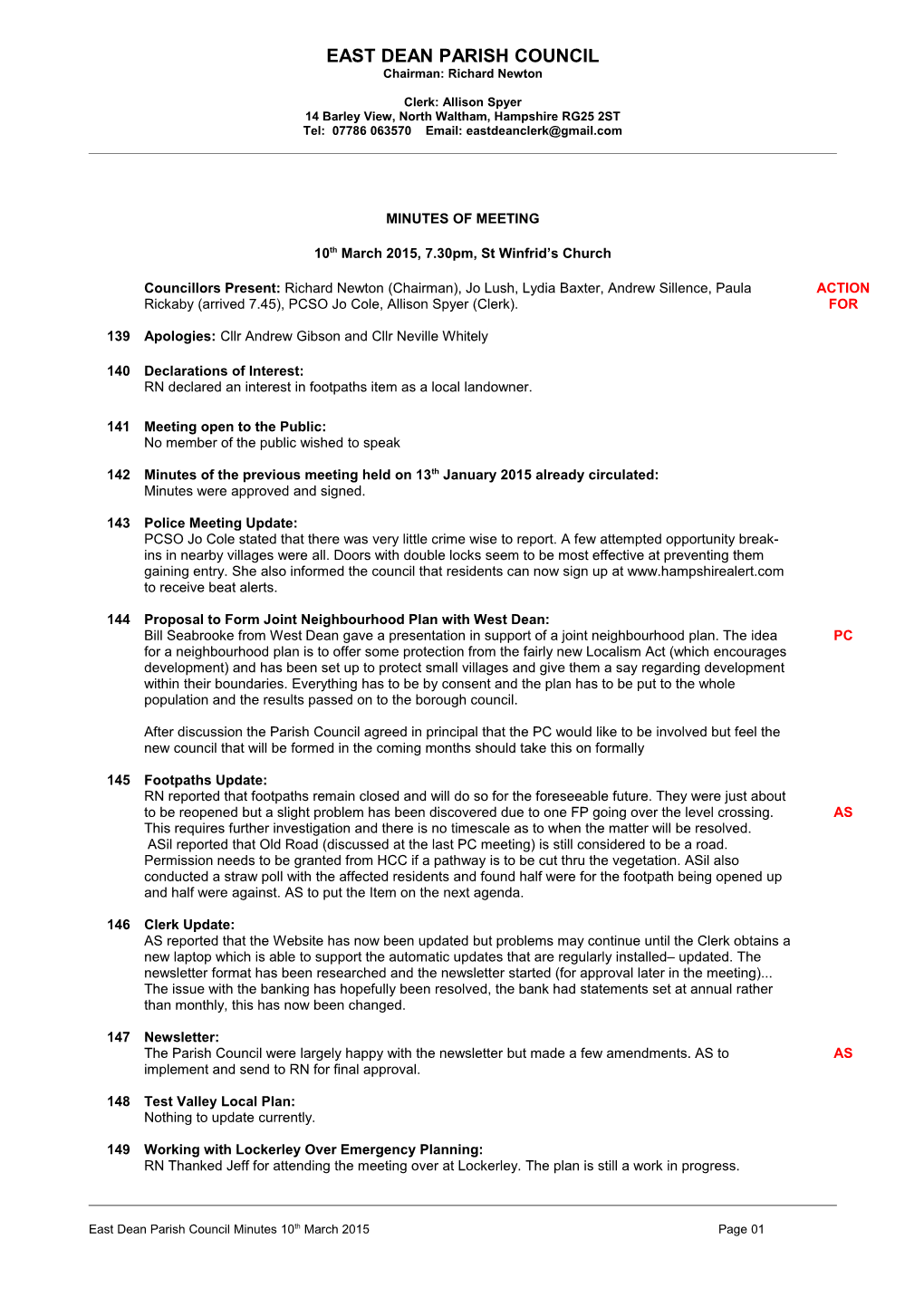 You Are Summoned to Attend a Meeting of North Waltham Parish Council on Tuesday 20Th March