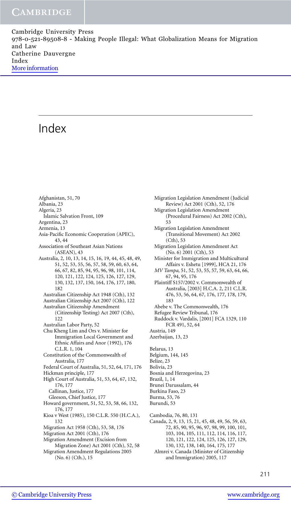 What Globalization Means for Migration and Law Catherine Dauvergne Index More Information