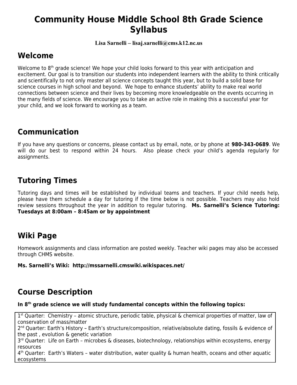 8Th Grade Science Prospectus