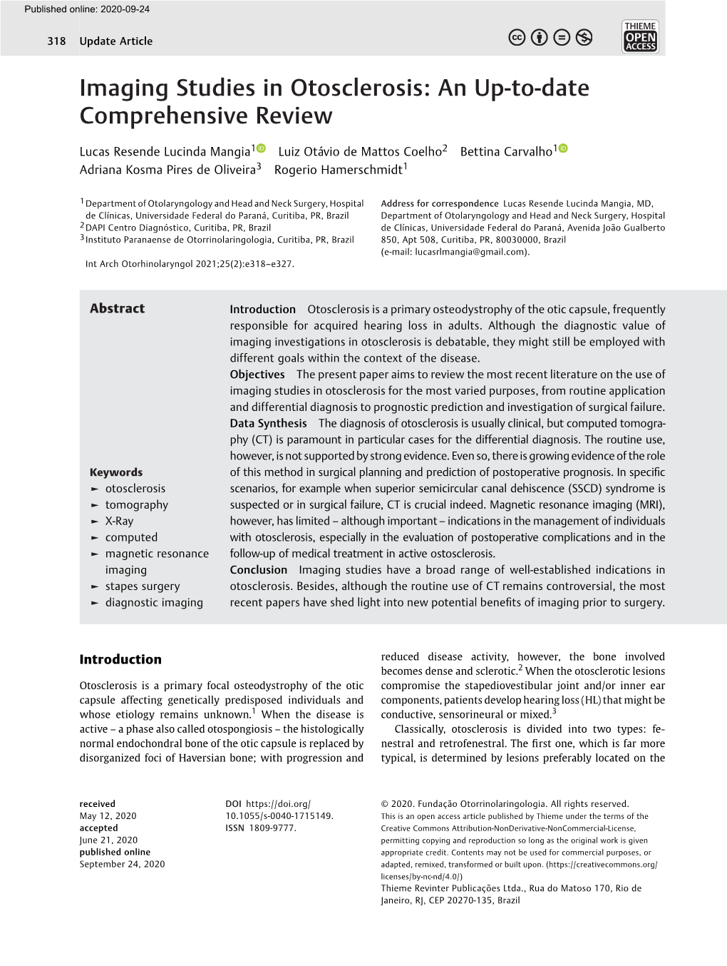 Imaging Studies in Otosclerosis: an Up-To-Date Comprehensive Review