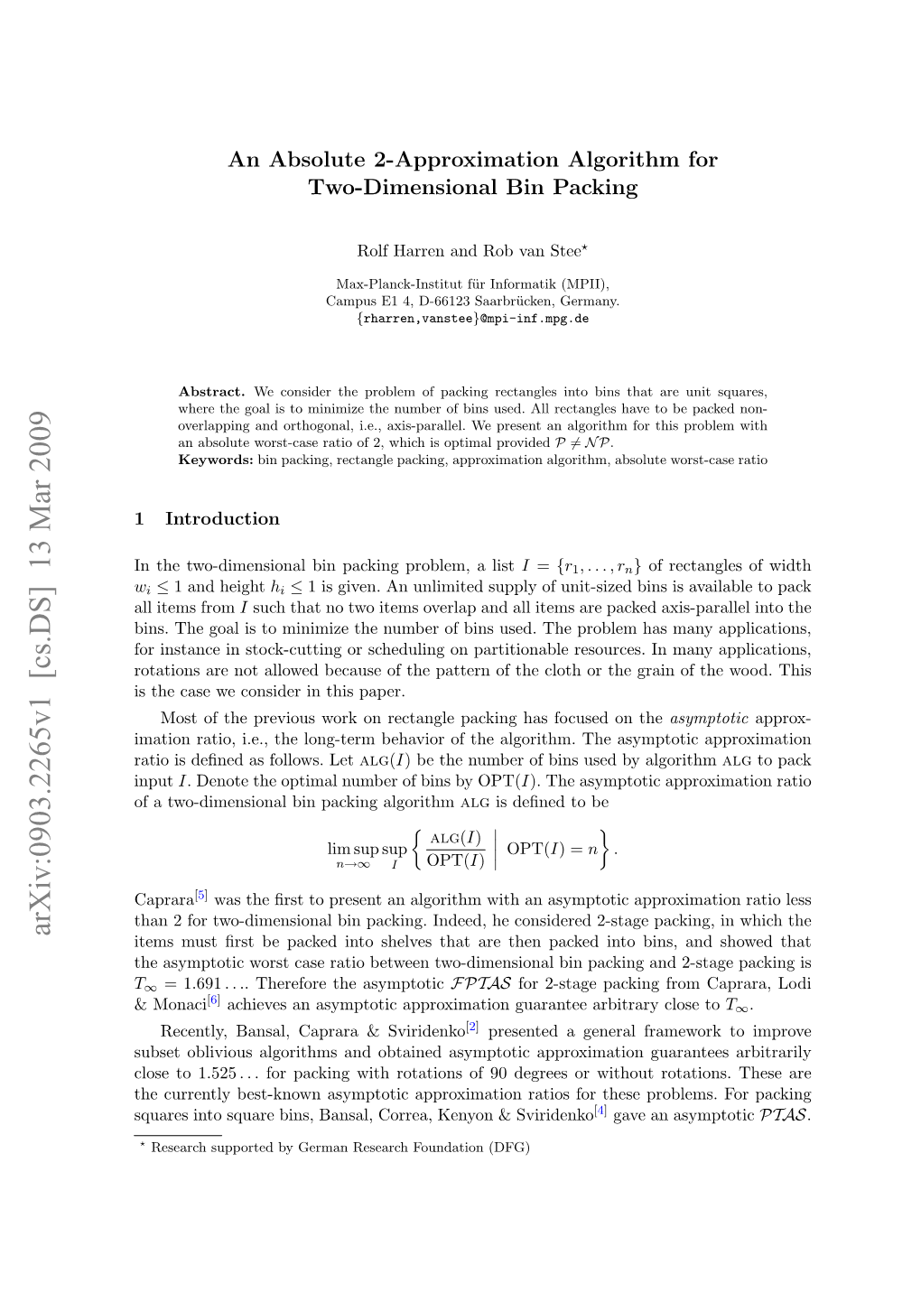 An Absolute 2-Approximation Algorithm for Two-Dimensional Bin Packing