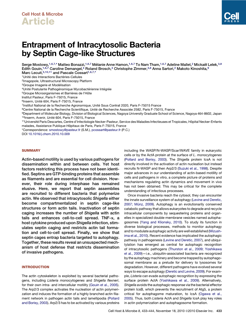 Entrapment of Intracytosolic Bacteria by Septin Cage-Like Structures