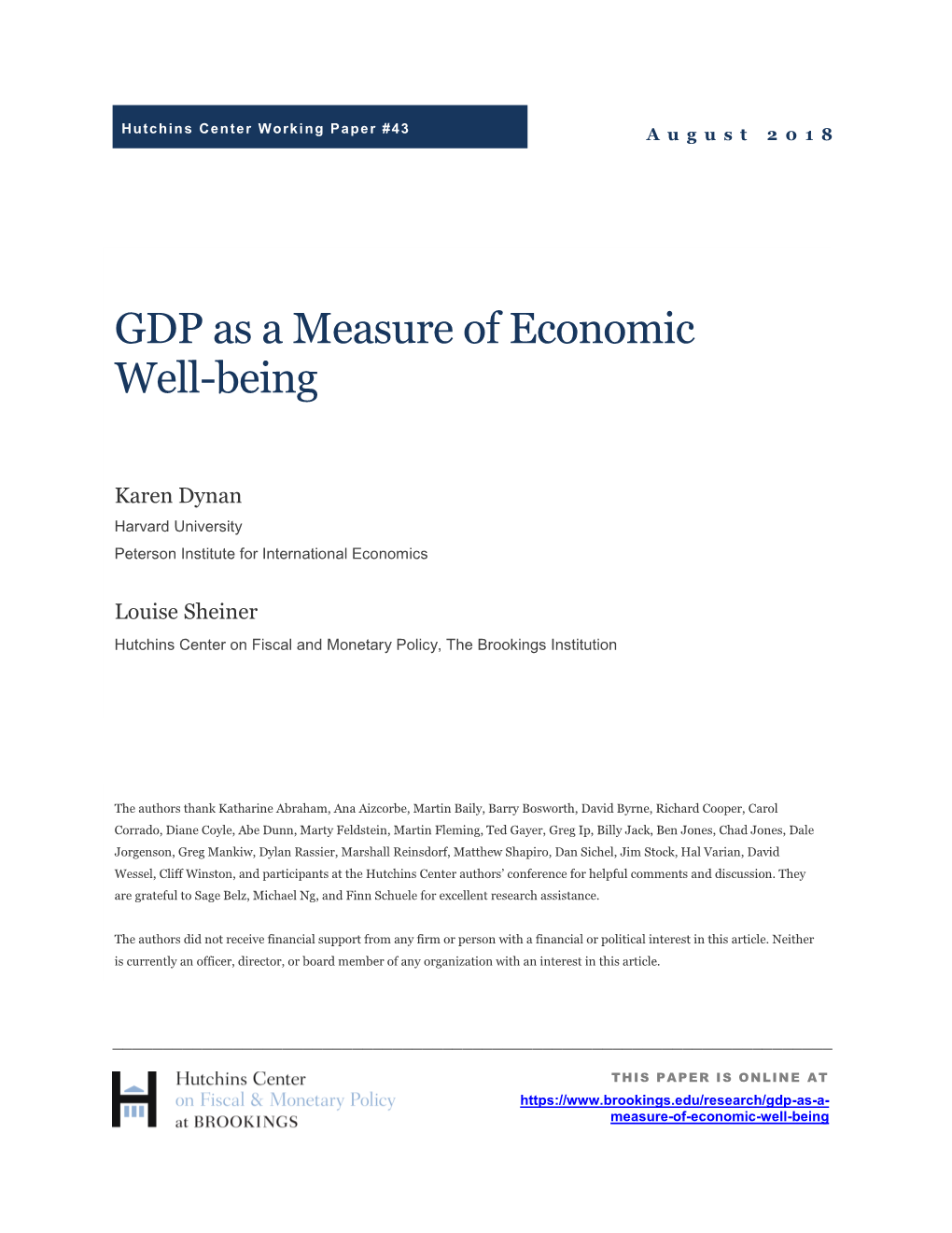 GDP As a Measure of Economic Well-Being