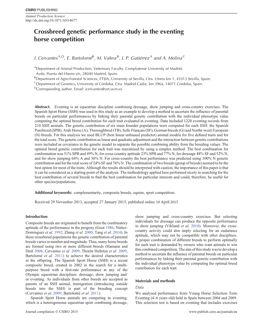 Crossbreed Genetic Performance Study in the Eventing Horse Competition