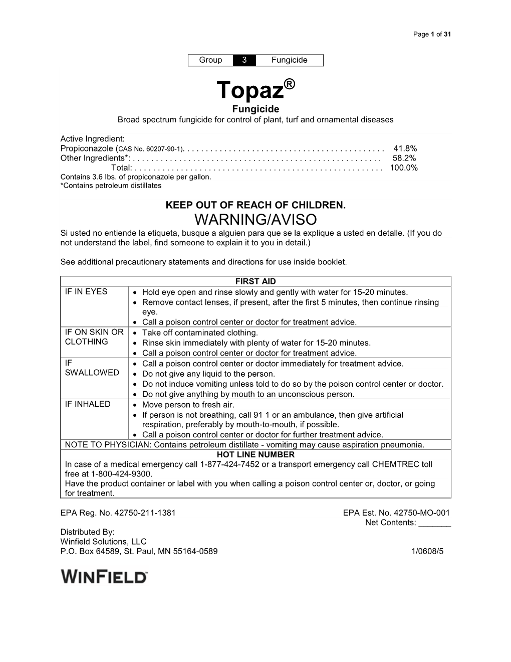 Topaz Fungicide Label