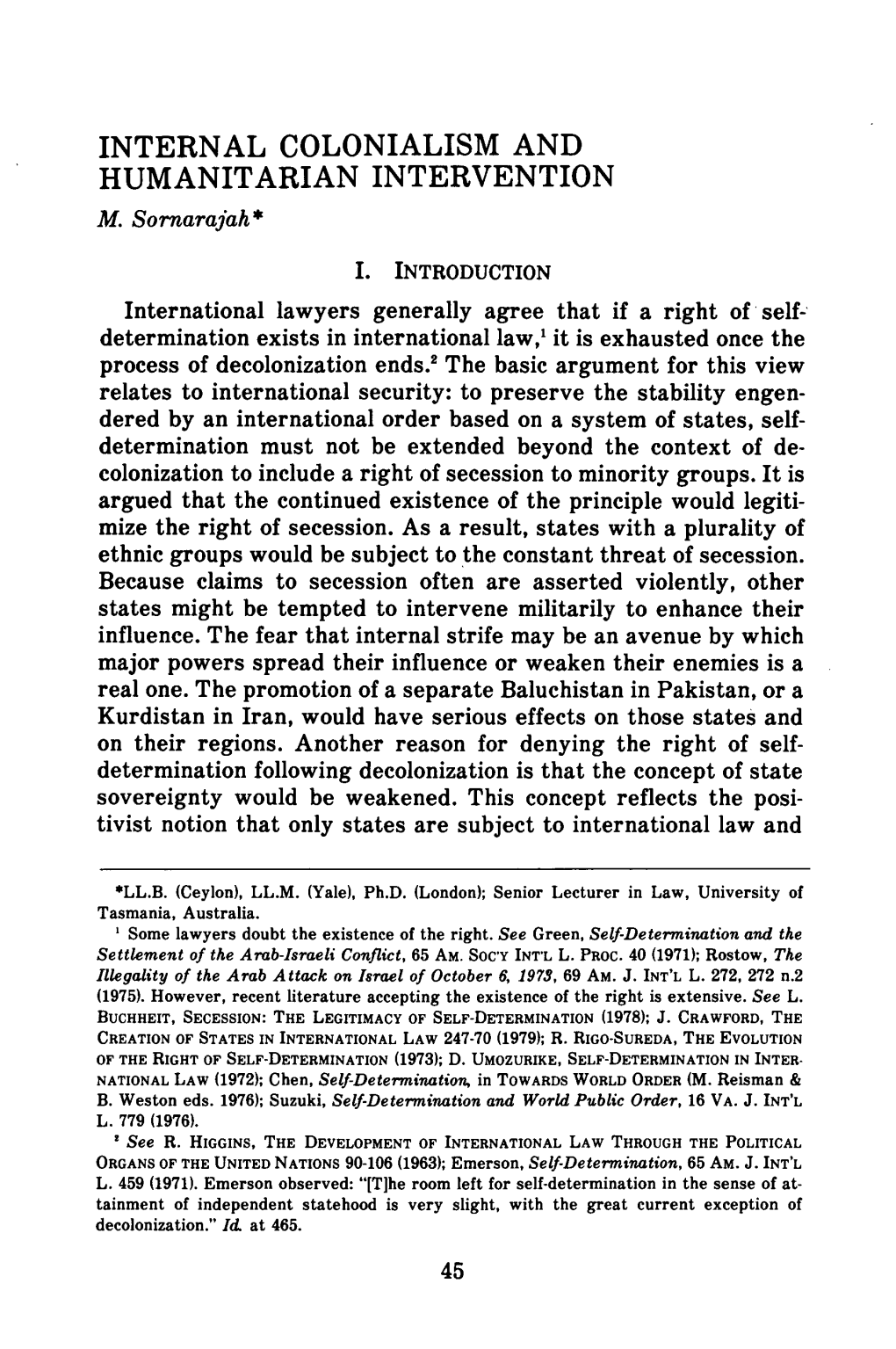 Internal Colonialism and Humanitarian Intervention M