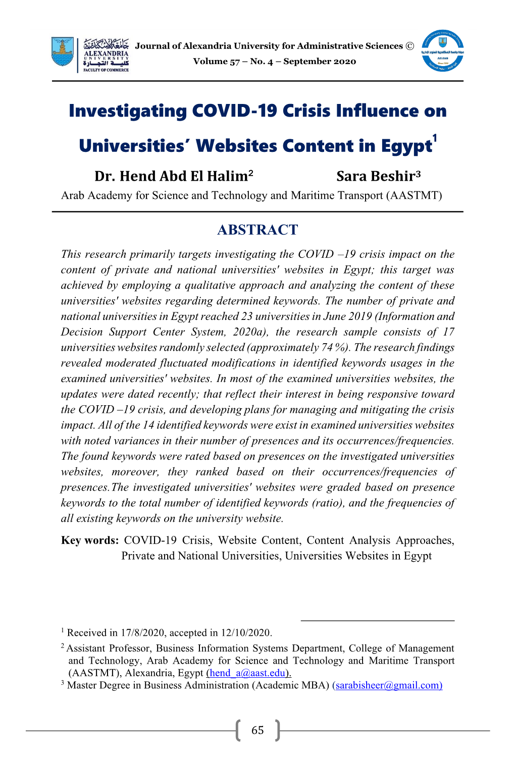 Investigating COVID-19 Crisis Influence on Universities' Websites