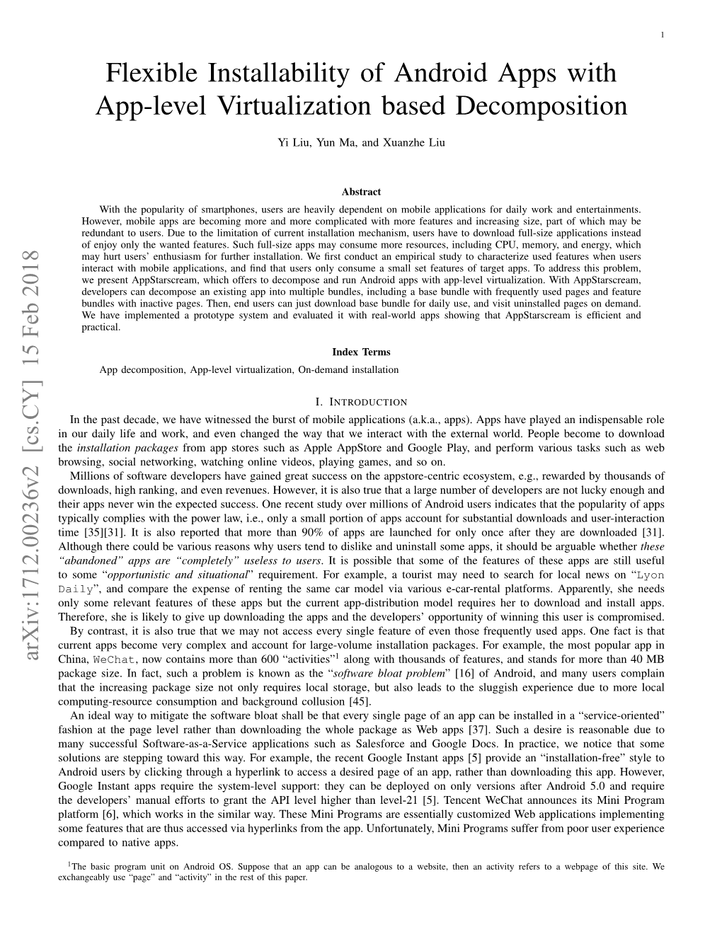 Flexible Installability of Android Apps with App-Level Virtualization Based Decomposition