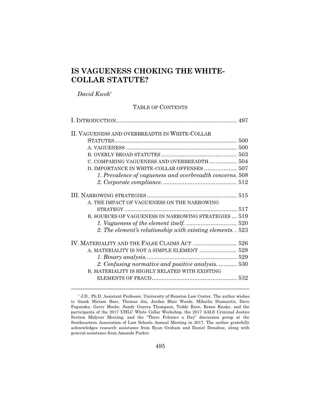 Is Vagueness Choking the White- Collar Statute?