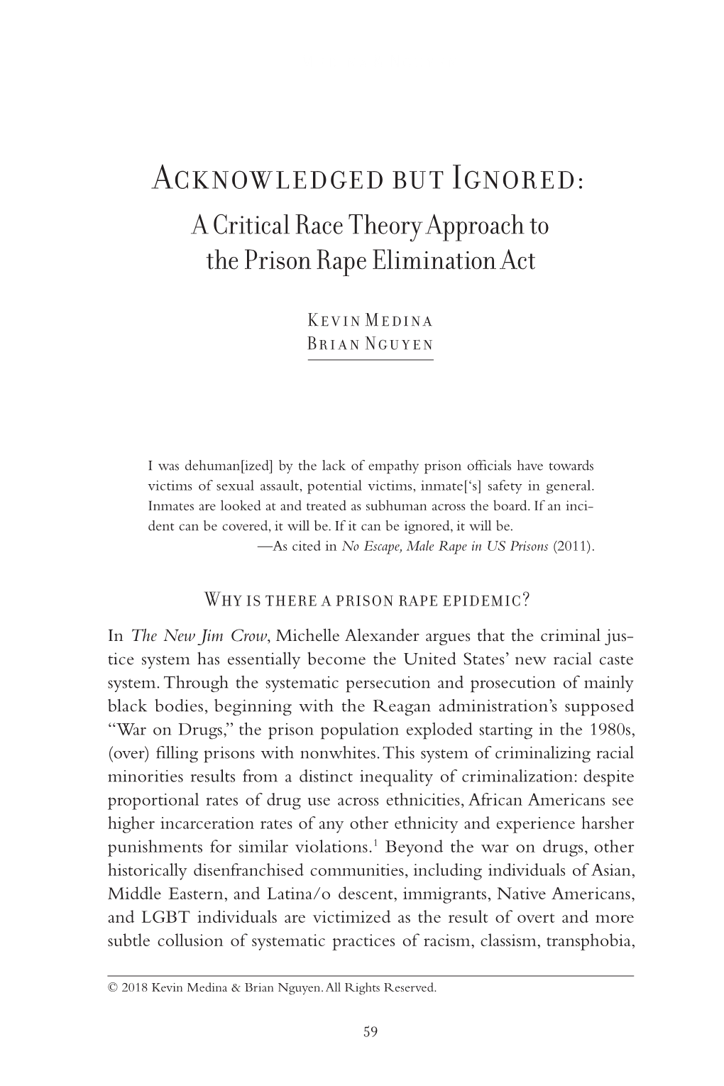 A Critical Race Theory Approach to the Prison Rape Elimination Act