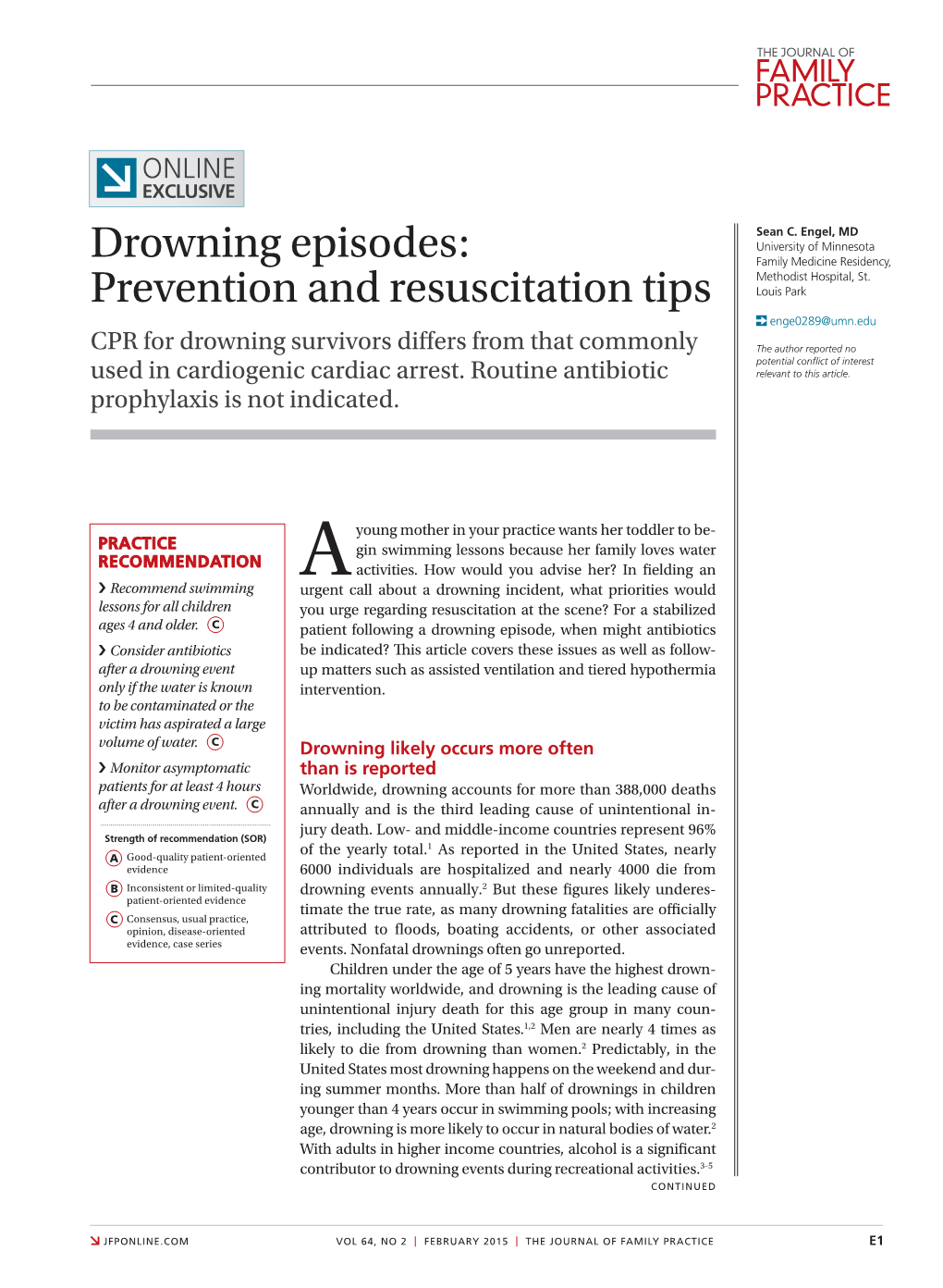 Drowning Episodes: Family Medicine Residency, Methodist Hospital, St