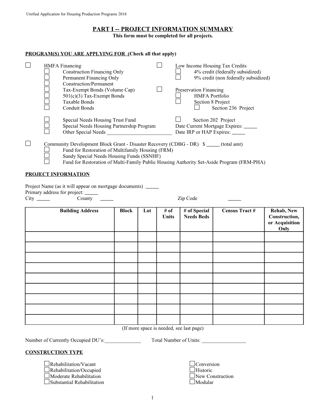 Part I Project Information Summary