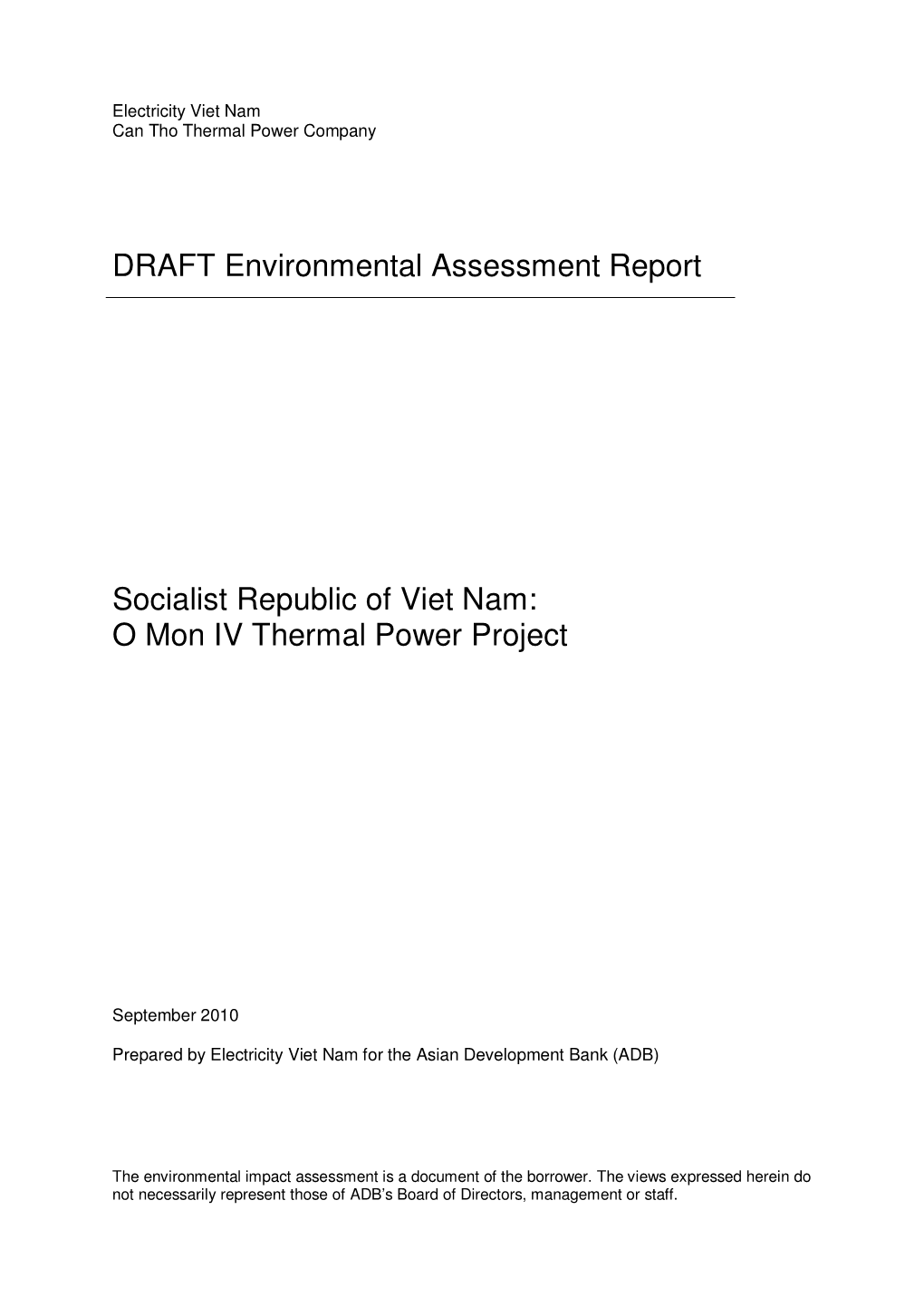 DRAFT Environmental Assessment Report: Viet Nam, O Mon IV