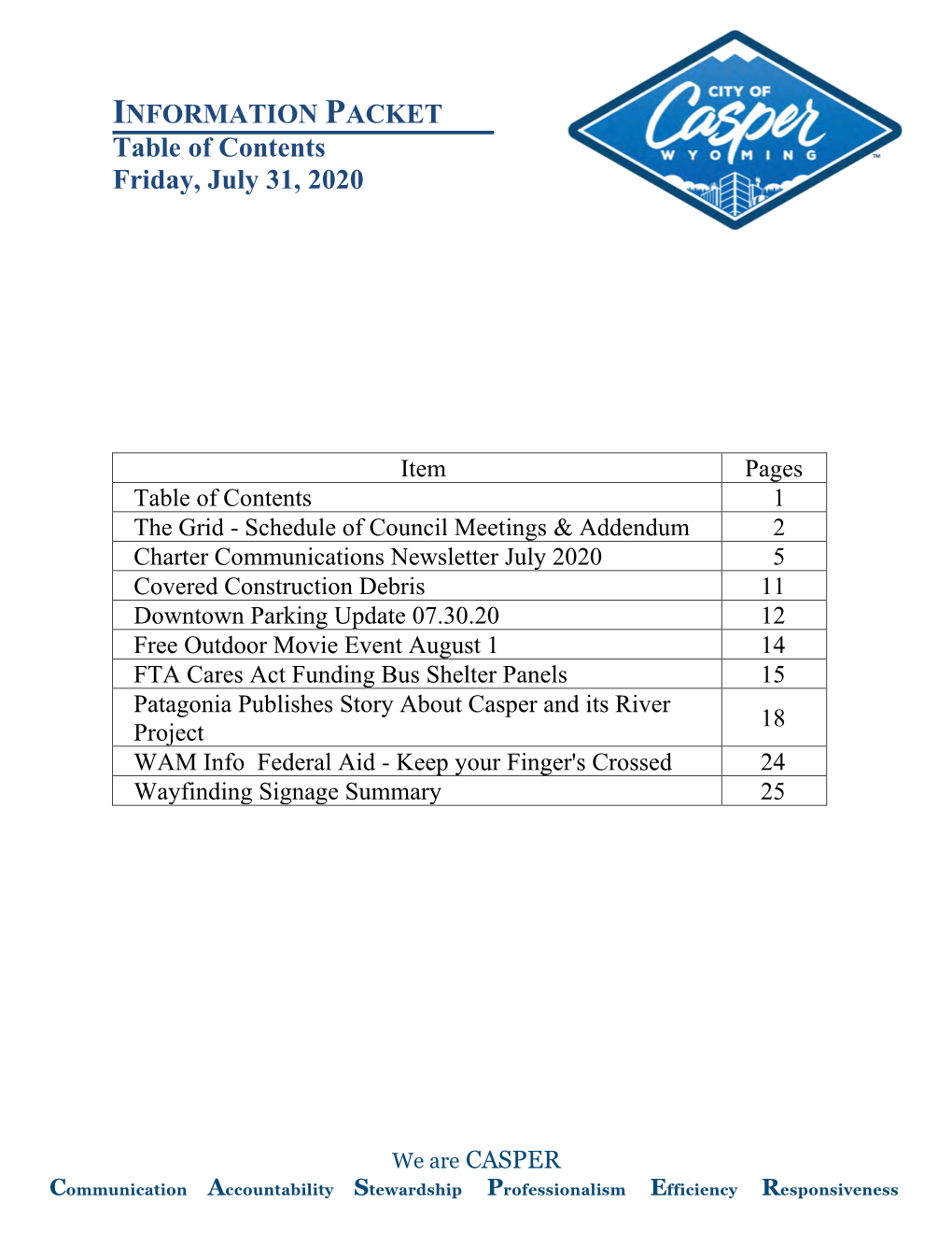 Table of Contents Friday, July 31, 2020