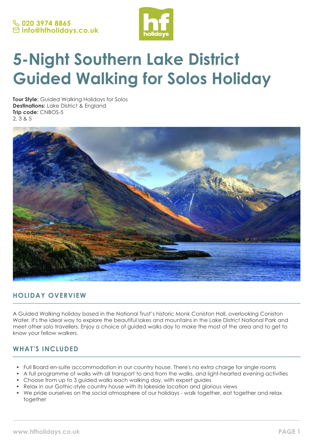5-Night Southern Lake District Guided Walking for Solos Holiday