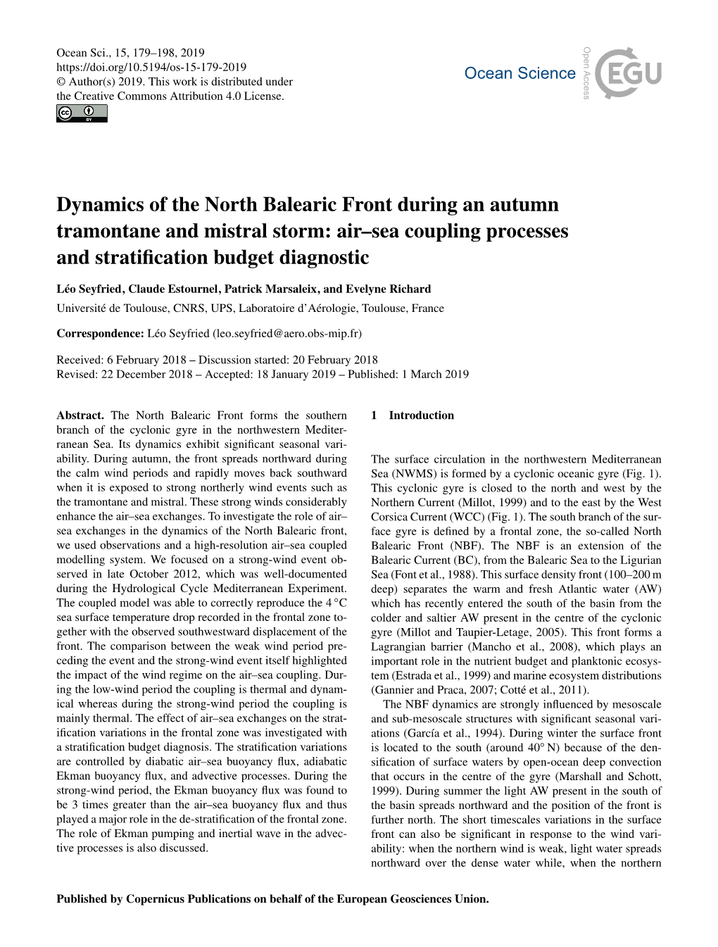 Dynamics of the North Balearic Front During an Autumn Tramontane and Mistral Storm: Air–Sea Coupling Processes and Stratiﬁcation Budget Diagnostic