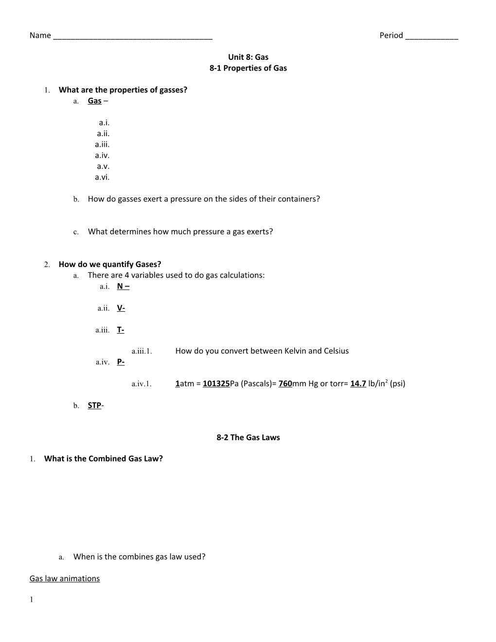 8-1 Properties of Gas