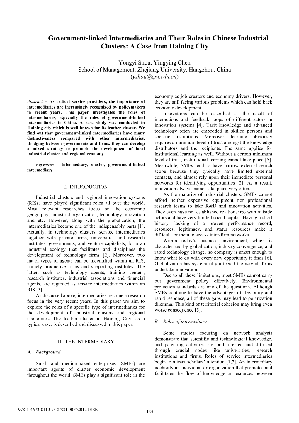 Government-Linked Intermediaries and Their Roles in Chinese Industrial Clusters: a Case from Haining City