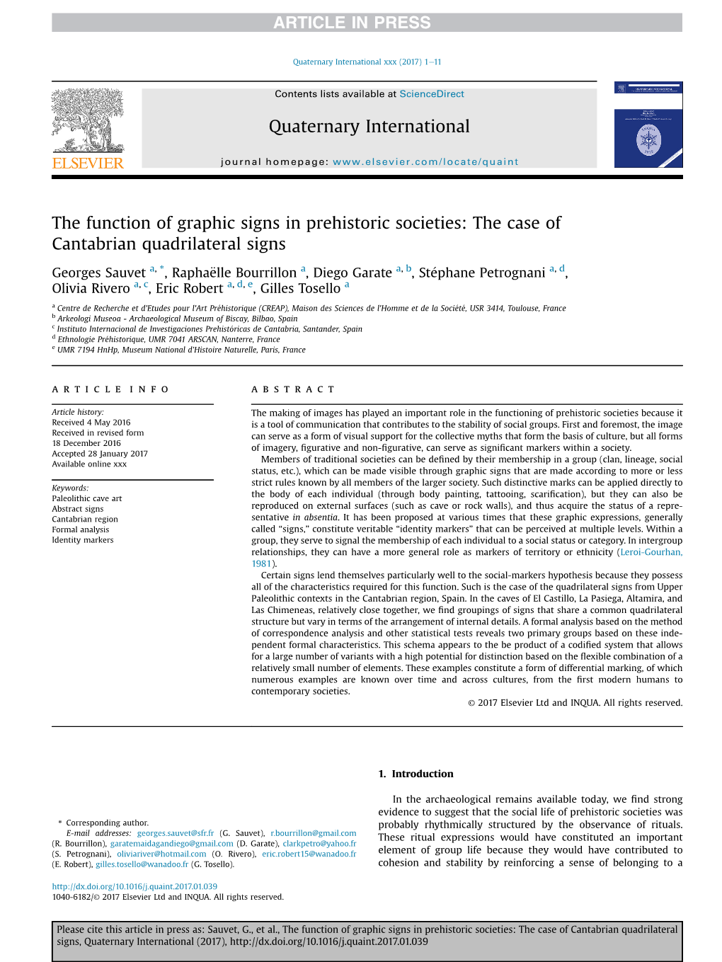 The Function of Graphic Signs in Prehistoric Societies: the Case of Cantabrian Quadrilateral Signs