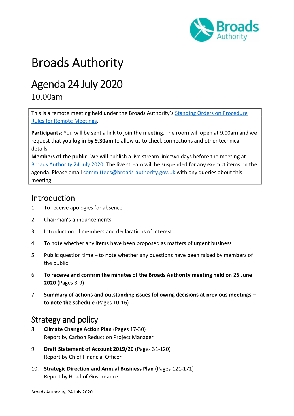 Broads Authority Agenda Papers 24 July 2020