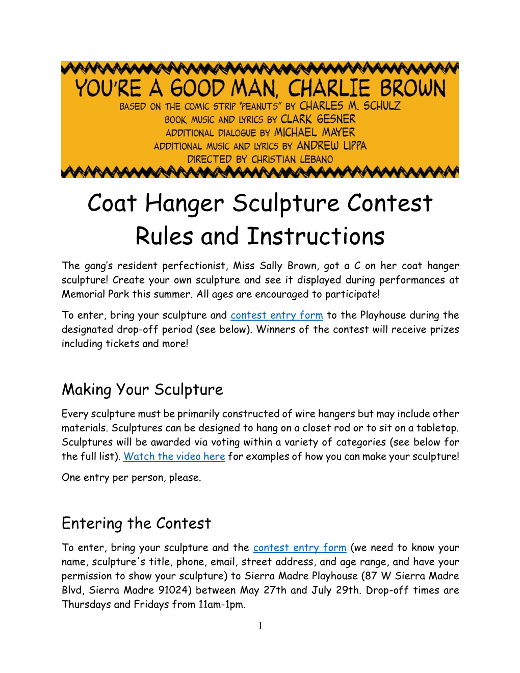 Coat Hanger Sculpture Contest Rules and Instructions