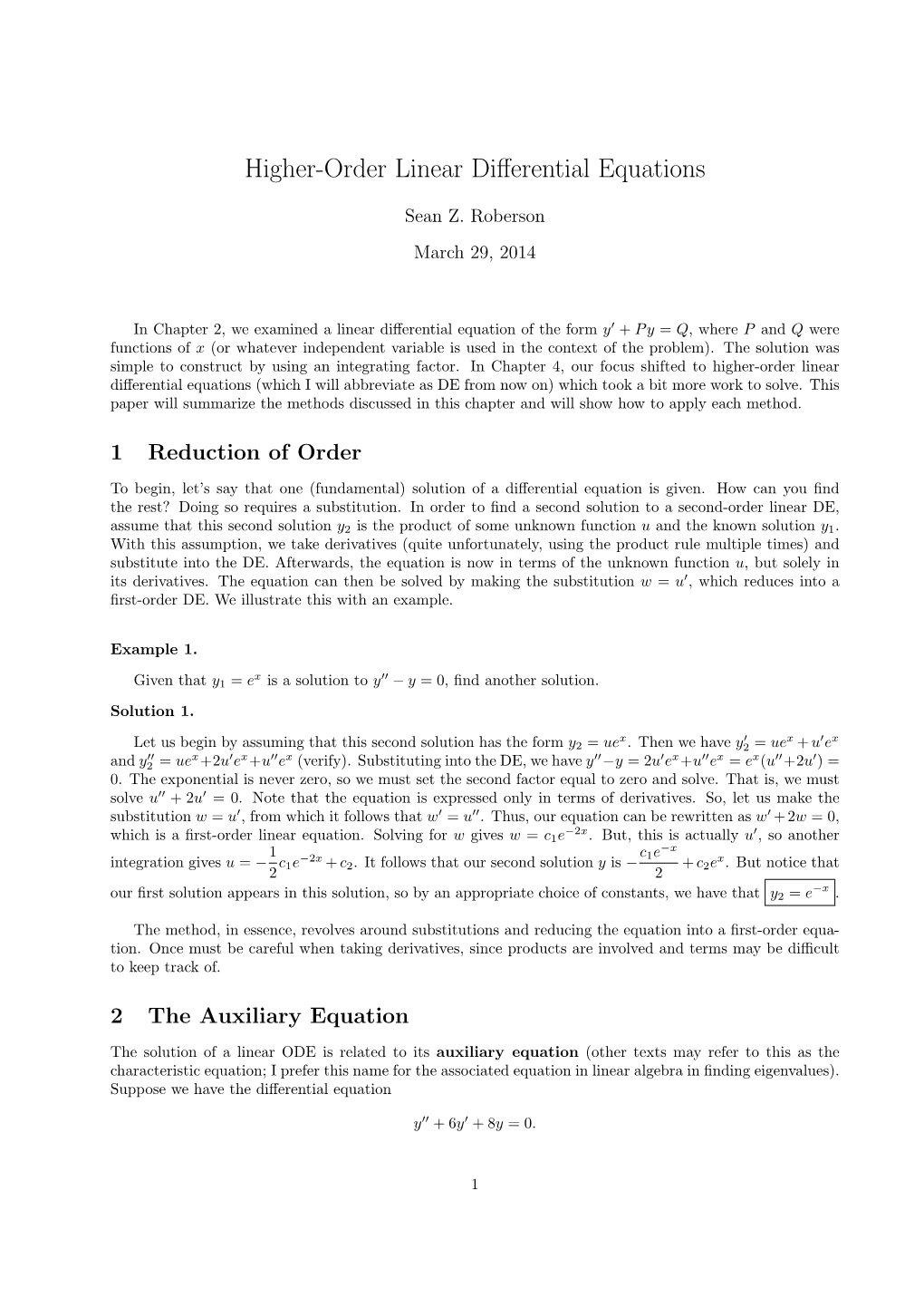 Higher-Order Linear Differential Equations