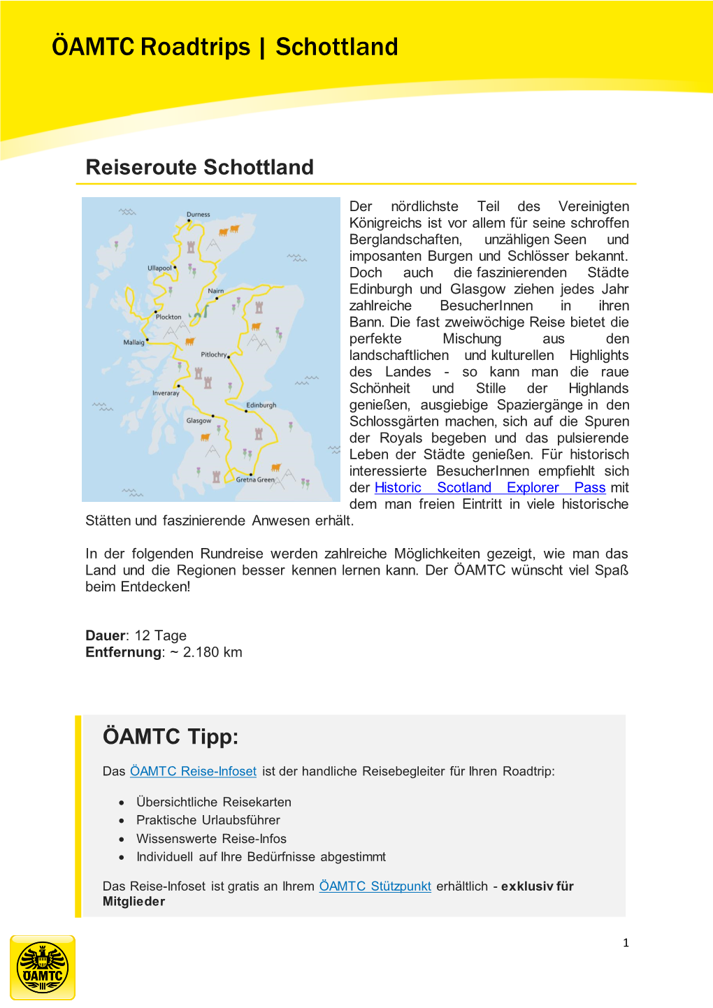 Reiseroute Schottland