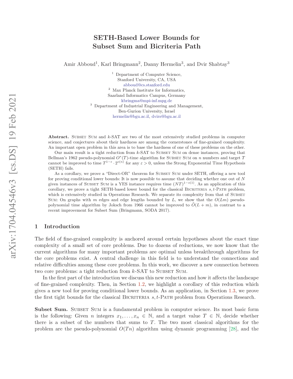 SETH-Based Lower Bounds for Subset Sum and Bicriteria Path