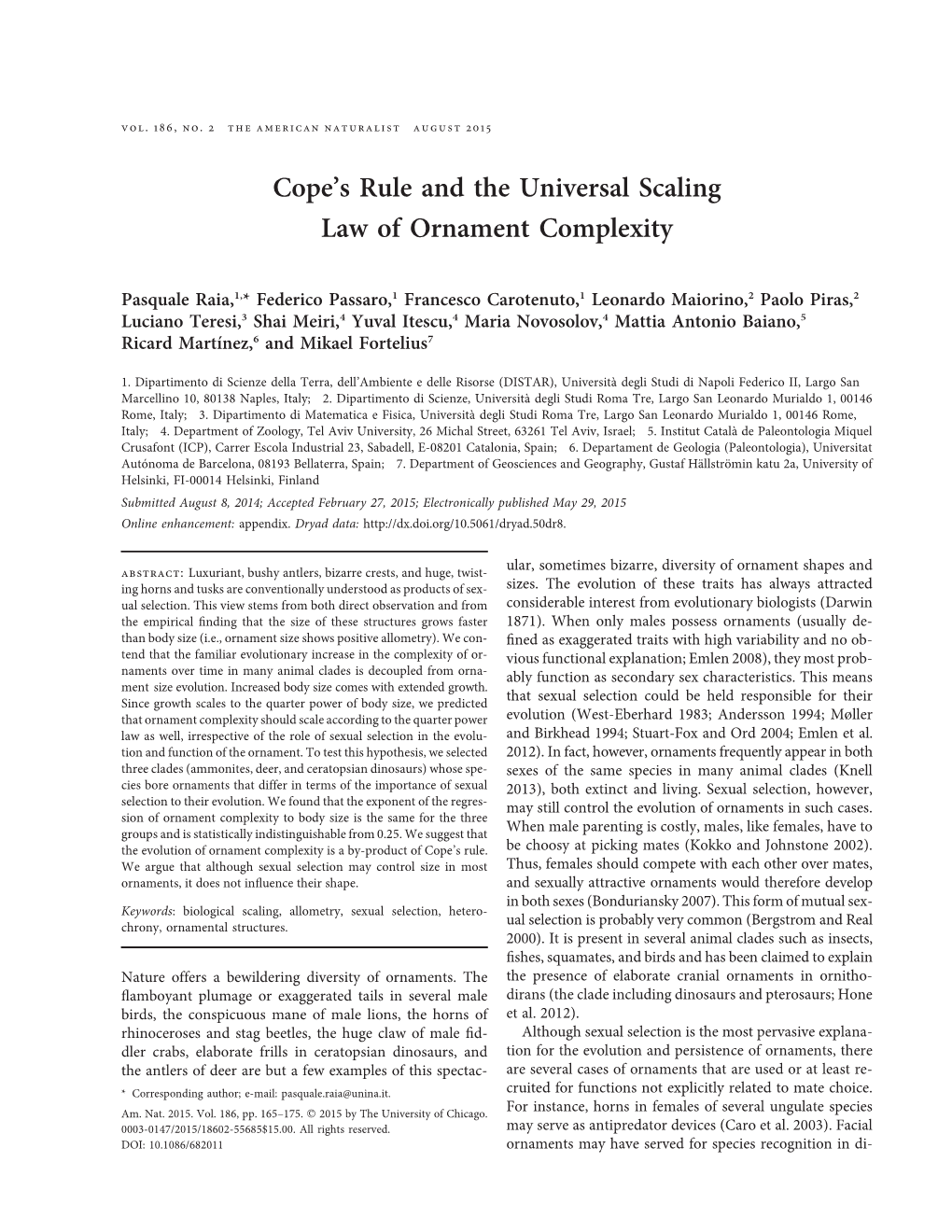 Cope's Rule and the Universal Scaling Law Of