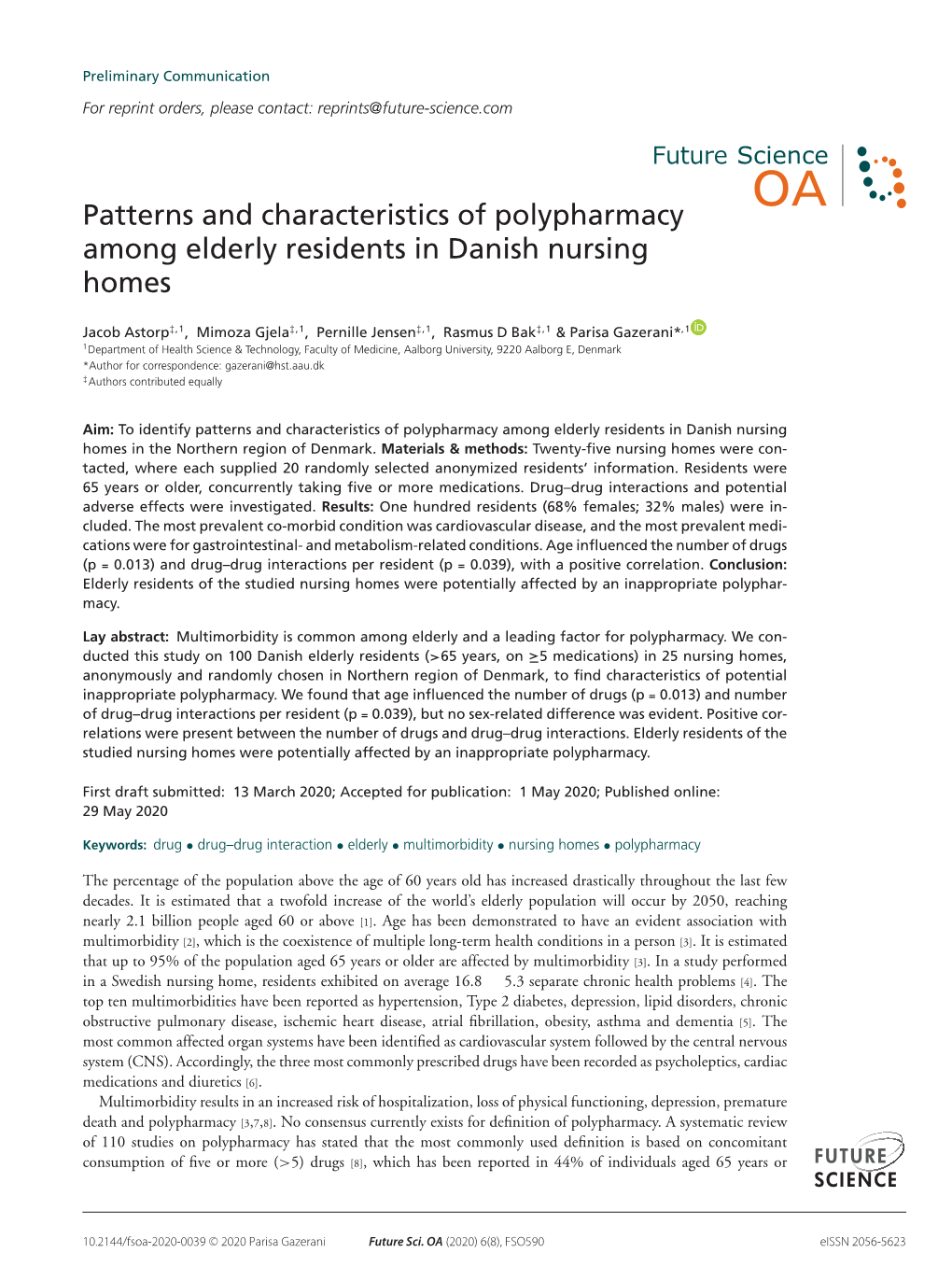 Patterns and Characteristics of Polypharmacy Among Elderly Residents in Danish Nursing Homes
