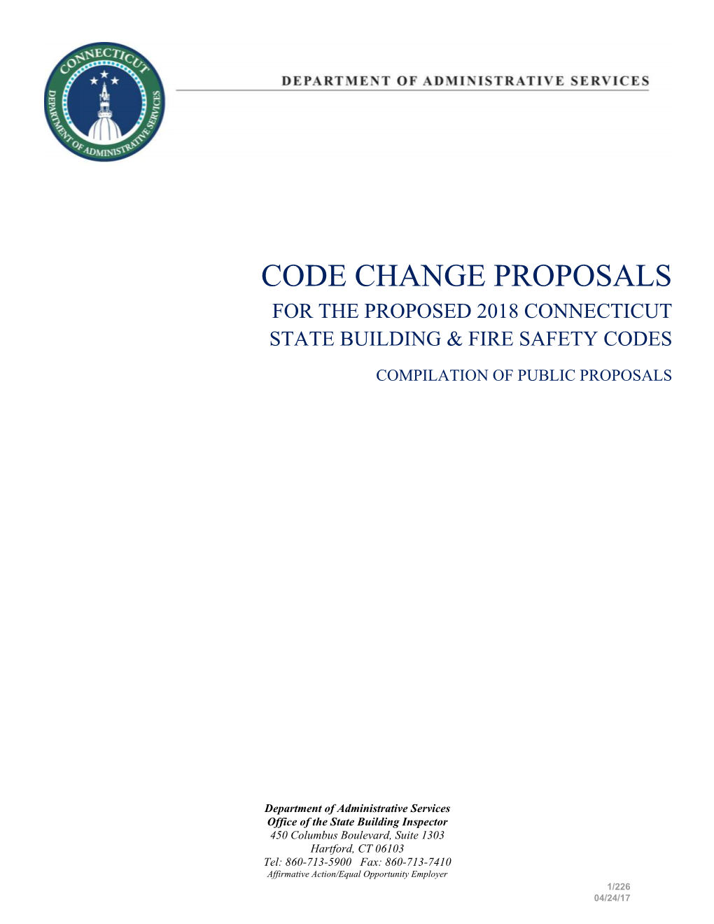 Code Change Proposals for the Proposed 2018 Connecticut State Building & Fire Safety Codes