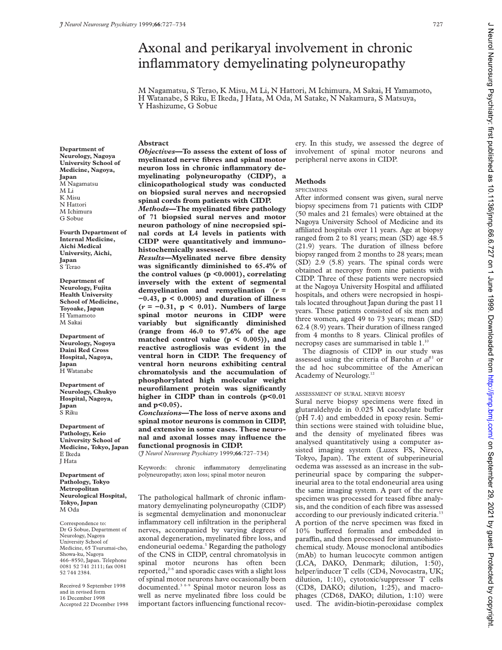 Axonal and Perikaryal Involvement in Chronic Inflammatory Demyelinating