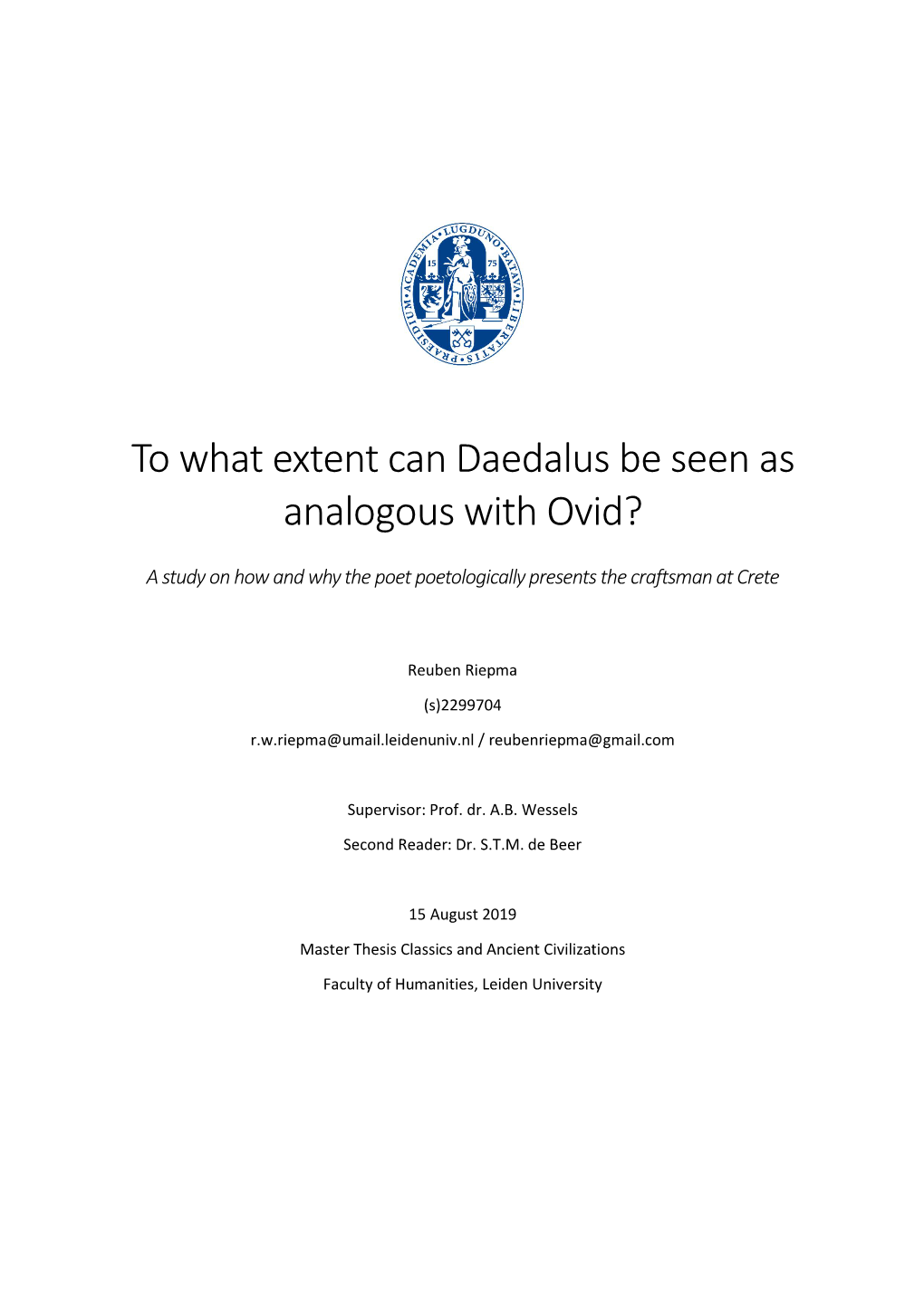 To What Extent Can Daedalus Be Seen As Analogous with Ovid?