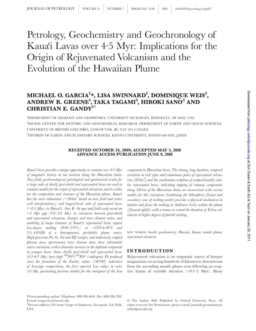 Petrology, Geochemistry and Geochronology of Kaua I Lavas