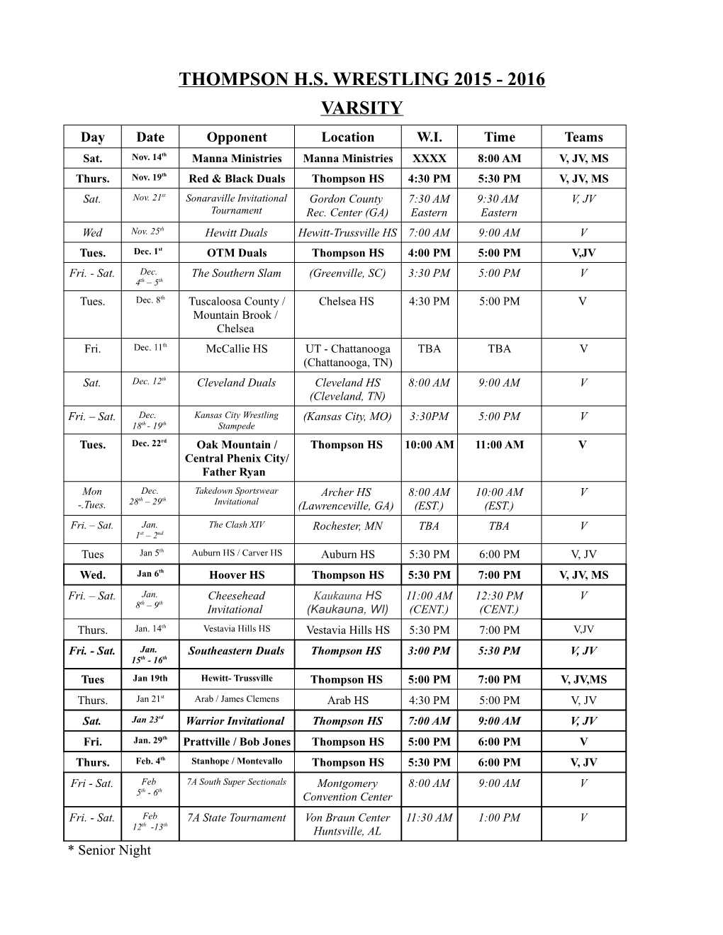 Thompson H.S. Wrestling 2015 - 2016