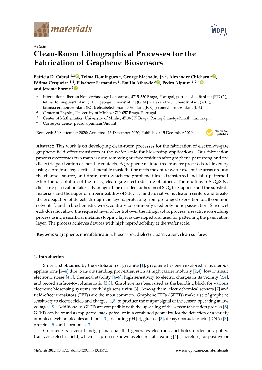 Clean-Room Lithographical Processes for the Fabrication of Graphene Biosensors