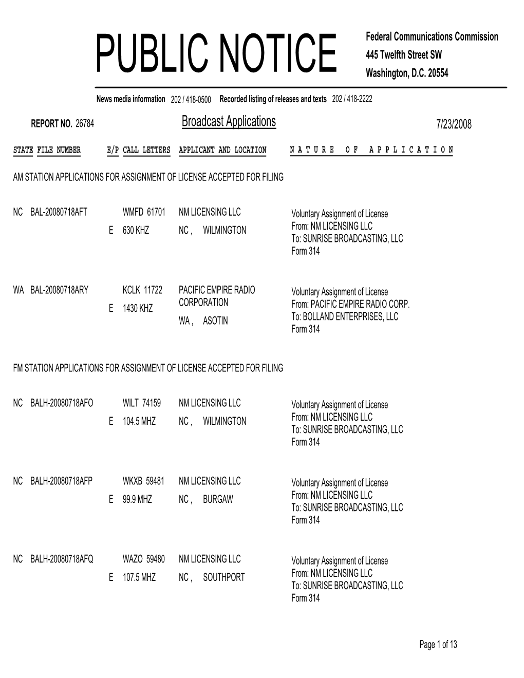 Broadcast Applications 7/23/2008