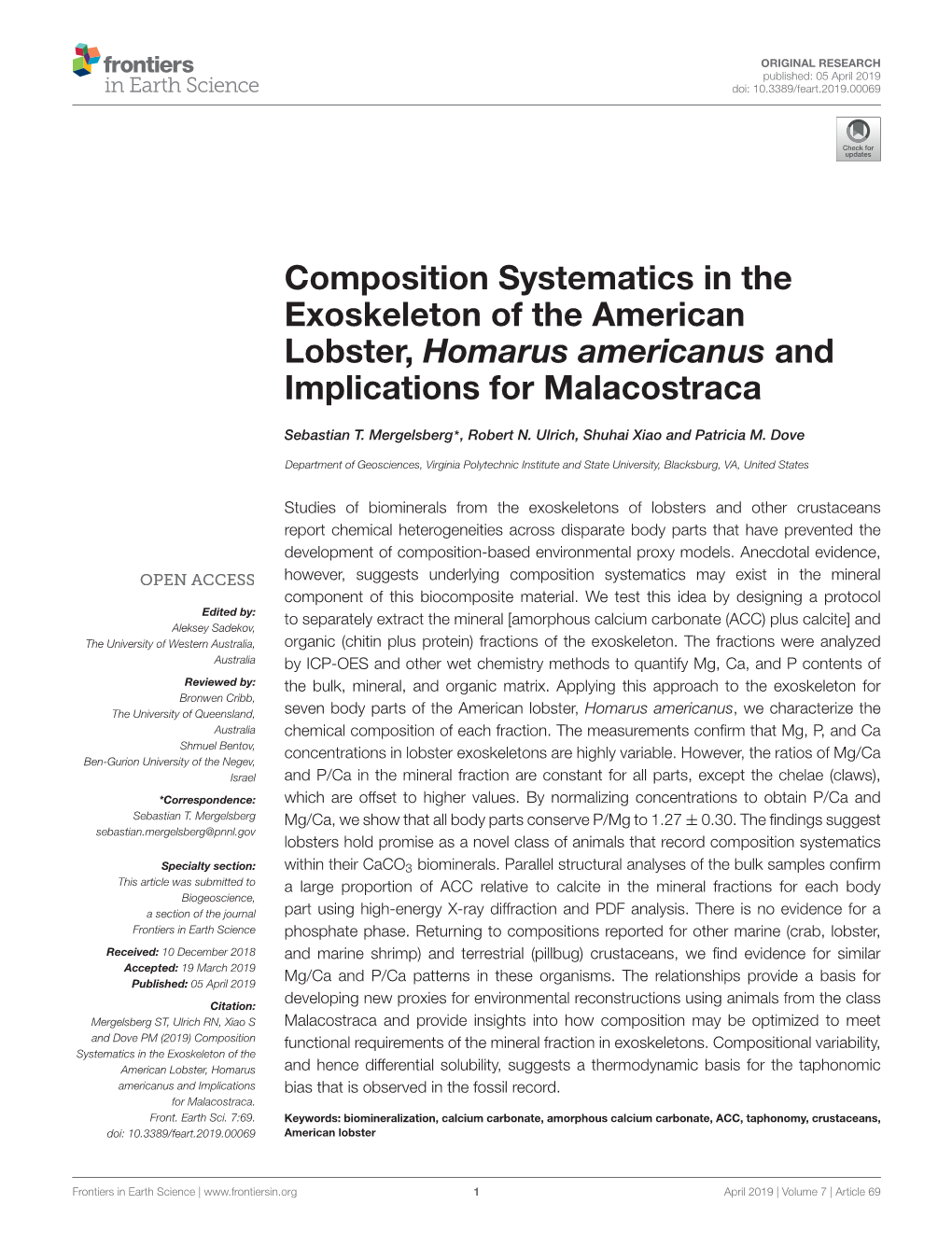 Composition Systematics in the Exoskeleton of the American Lobster, Homarus Americanus and Implications for Malacostraca