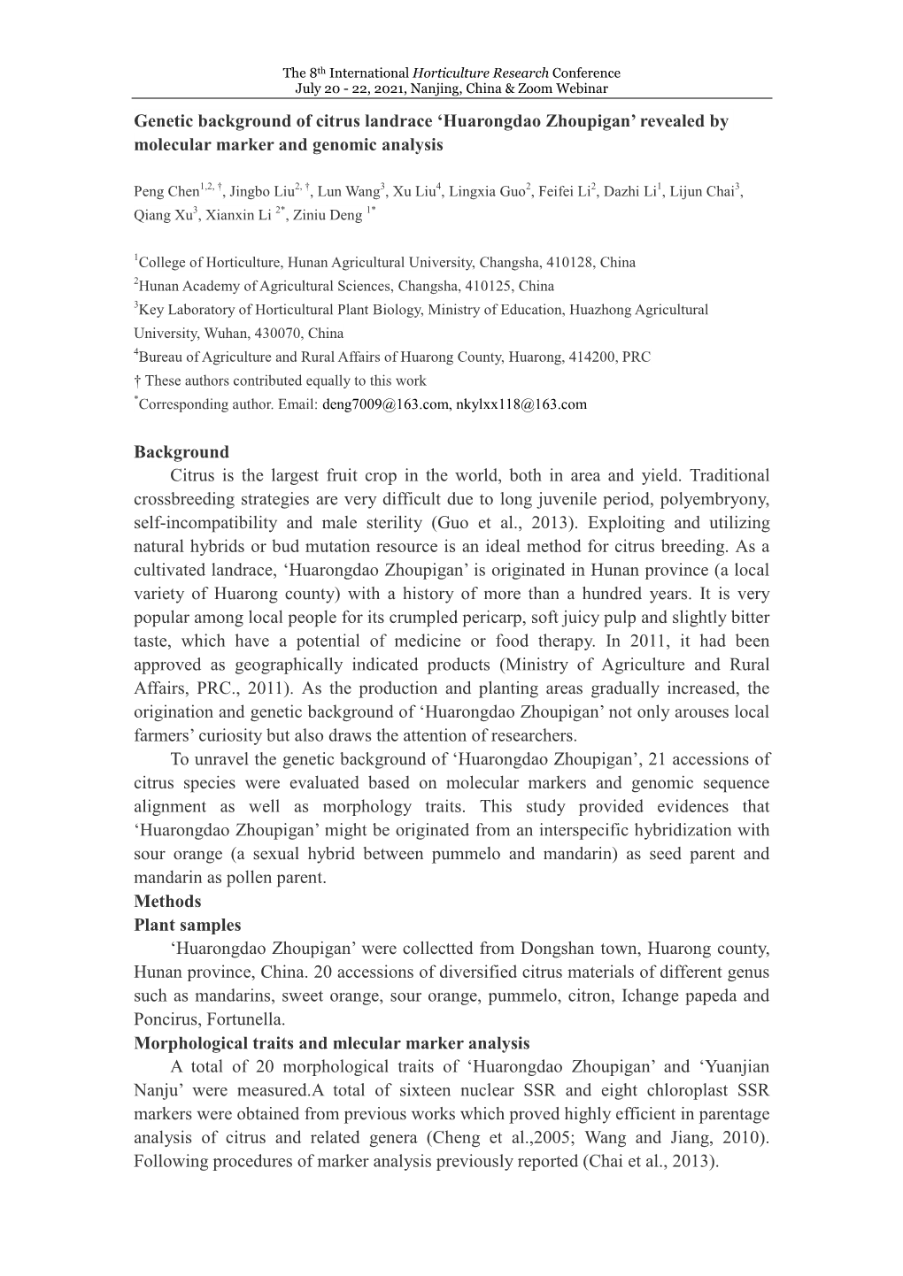 Genetic Background of Citrus Landrace 'Huarongdao Zhoupigan' Revealed