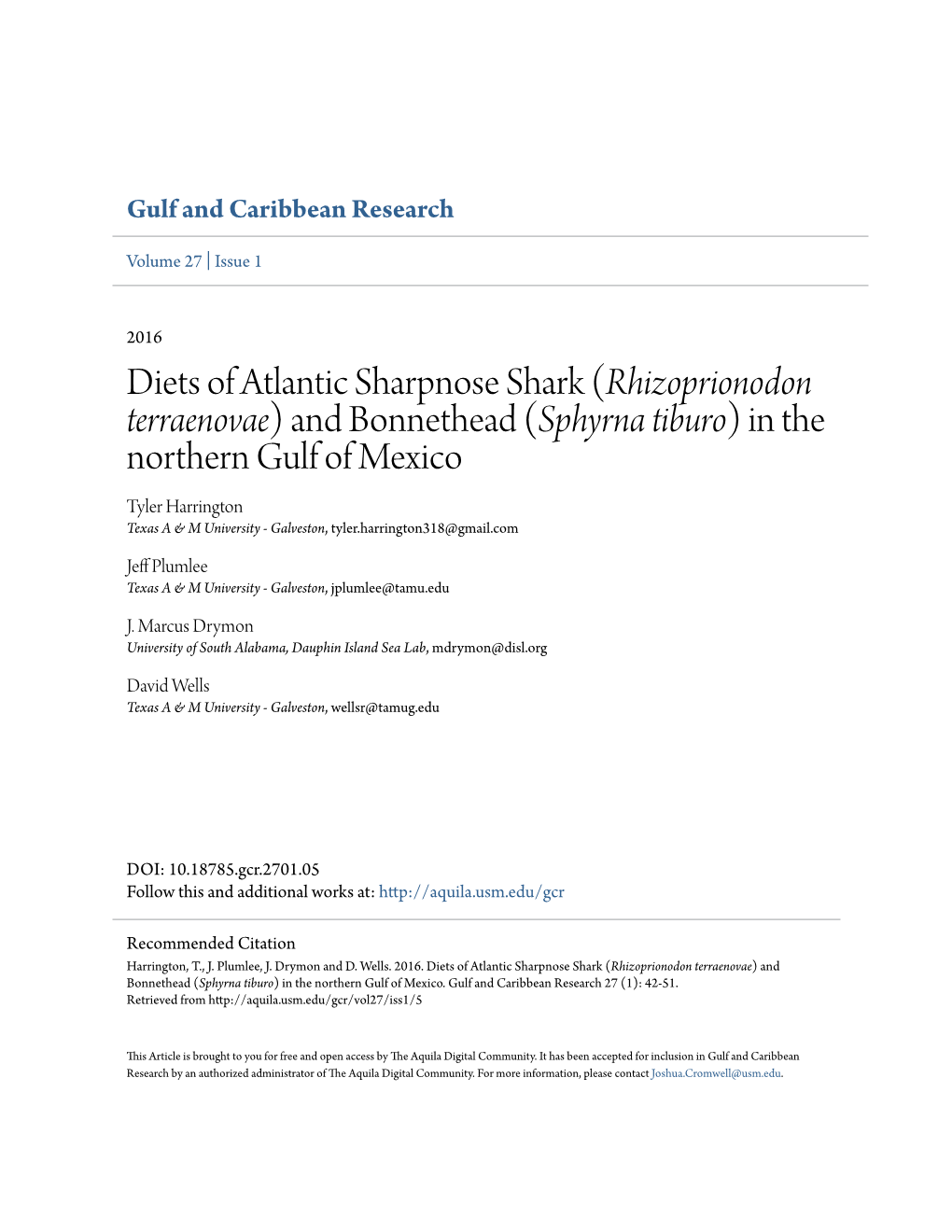 Diets of Atlantic Sharpnose Shark