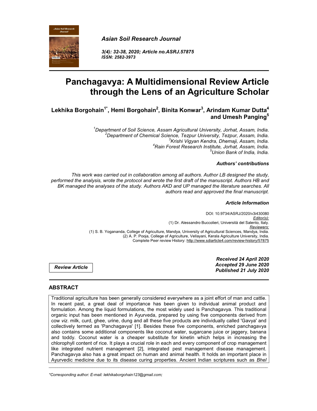 Panchagavya: a Multidimensional Review Article Through the Lens of an Agriculture Scholar