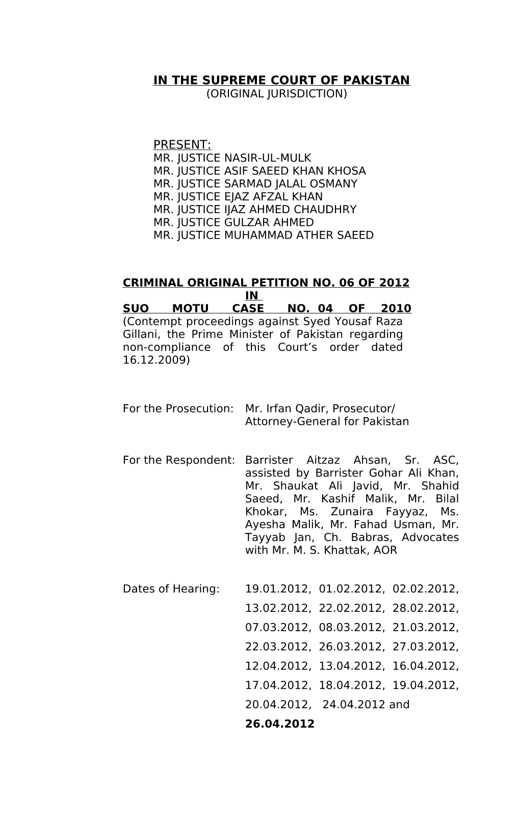 In the Supreme Court of Pakistan (Original Jurisdiction)