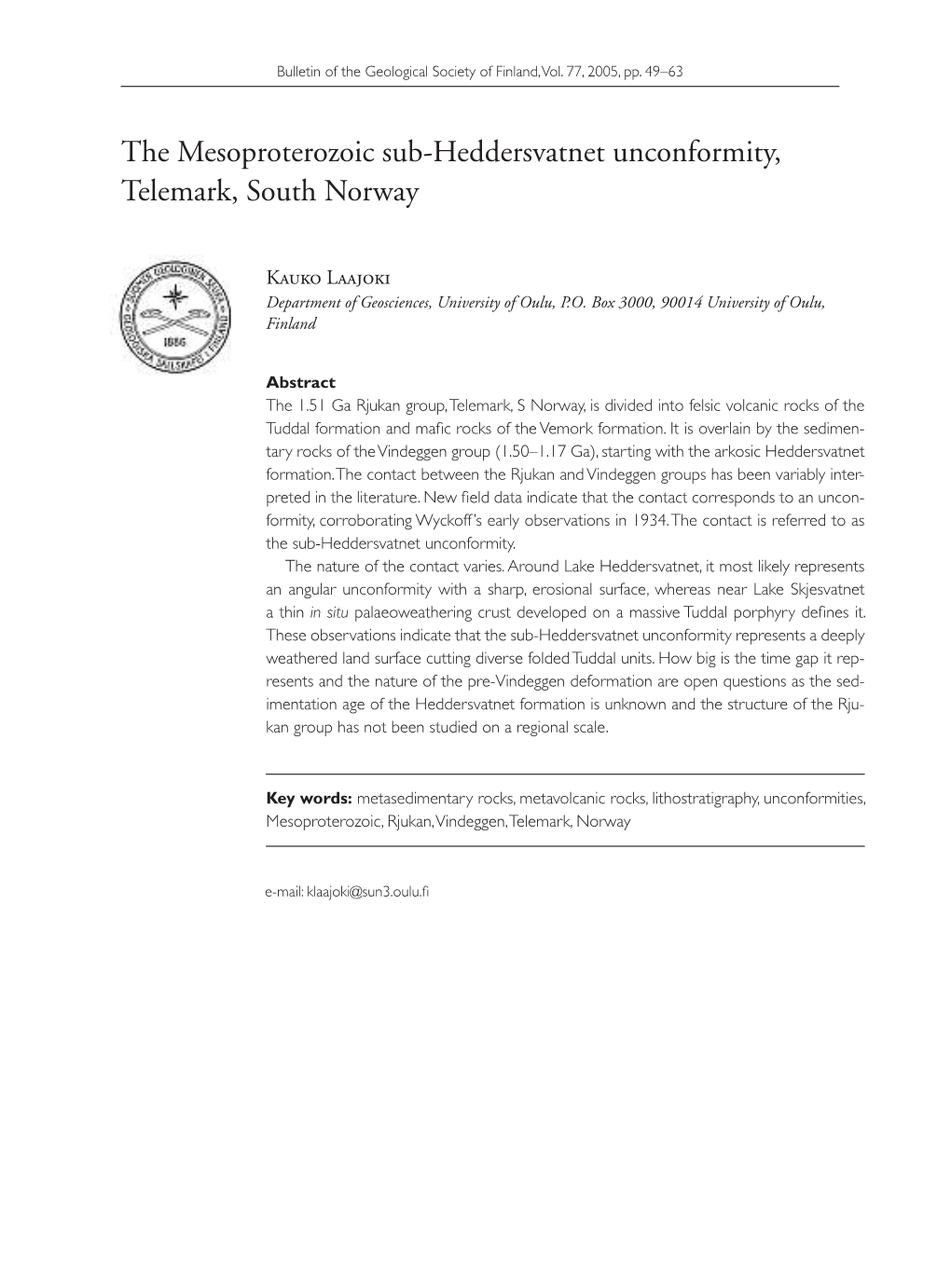 The Mesoproterozoic Sub-Heddersvatnet Unconformity, Telemark, South Norway