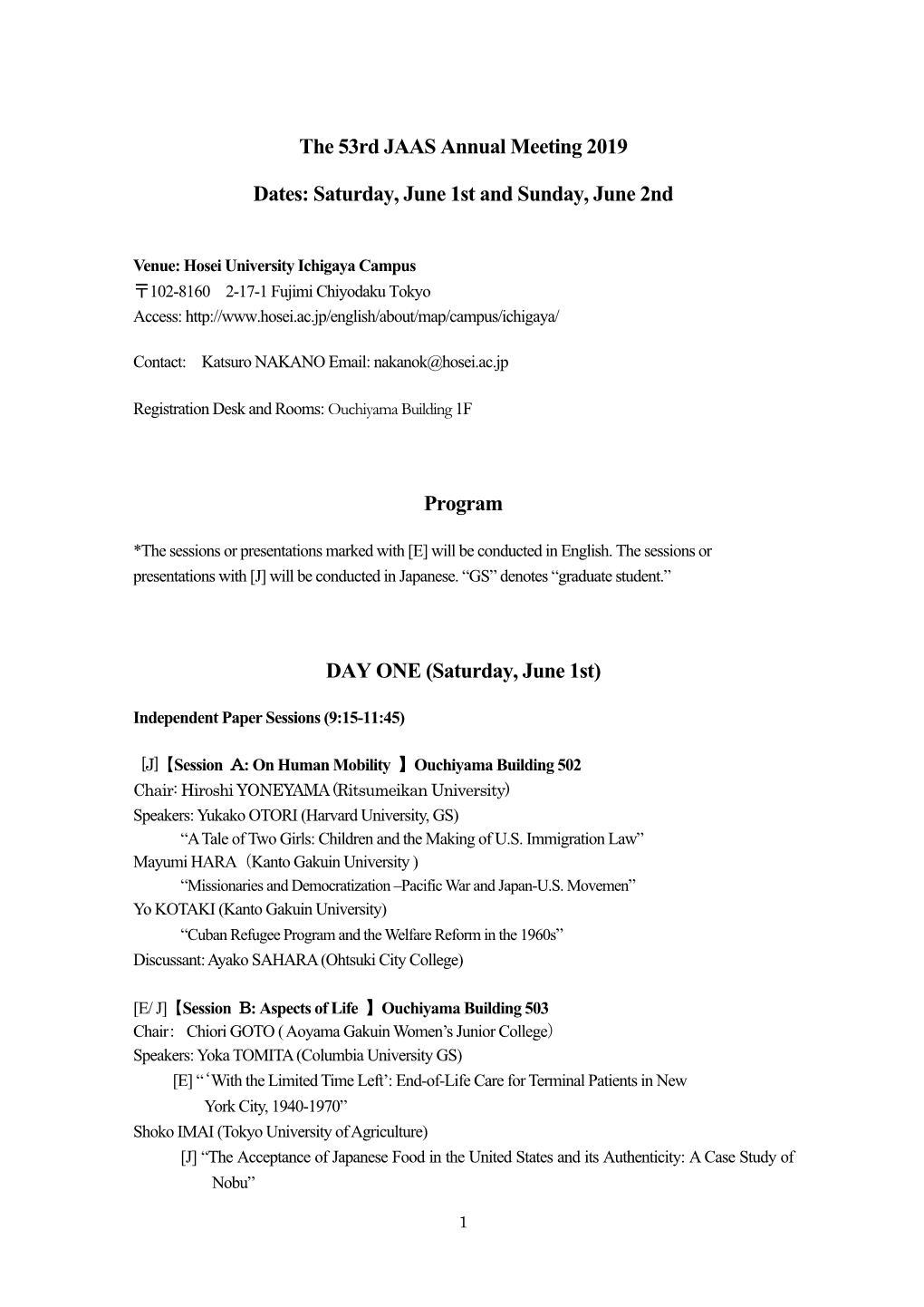 Annual Meeting Program(5/10Update)