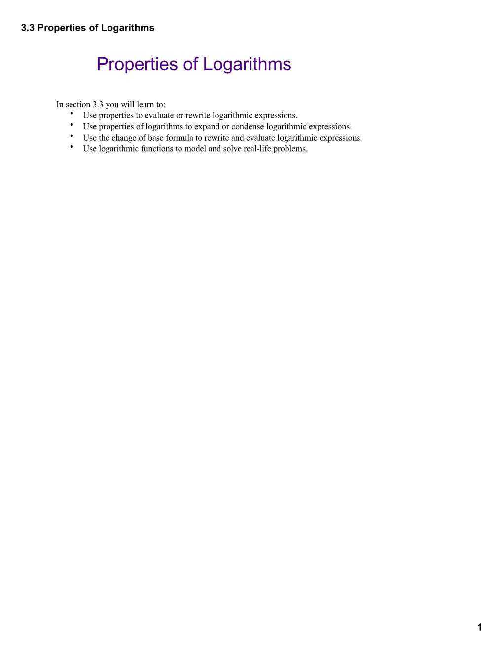 Properties of Logarithms