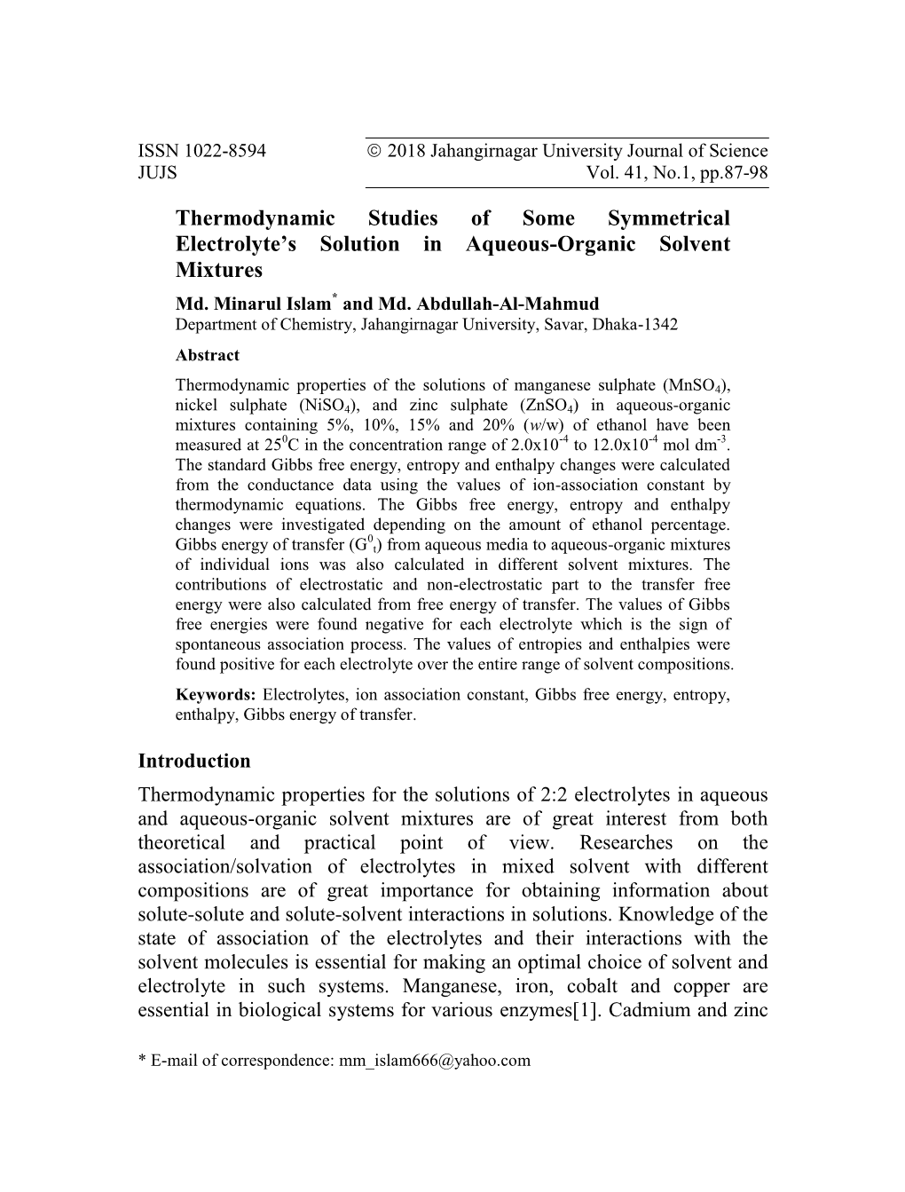 Thermodynamic Studies of Some Symmetrical Electrolyte's Solution