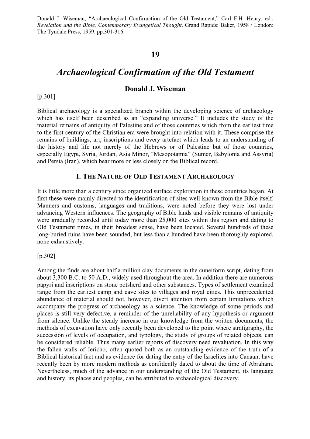 Archaeological Confirmation of the Old Testament,” Carl F.H