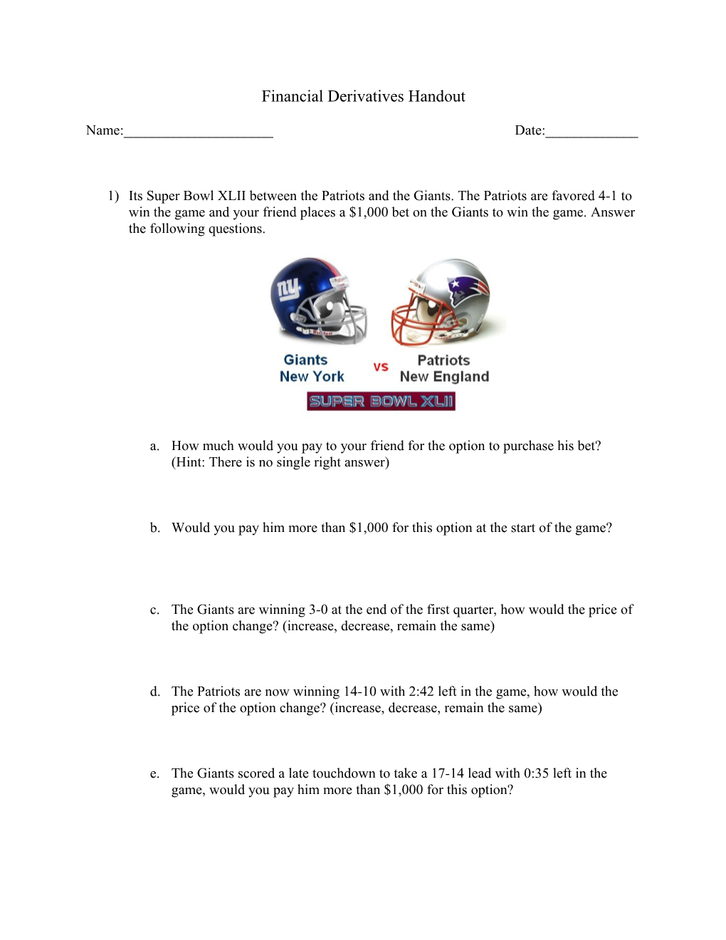 Financial Derivatives Handout