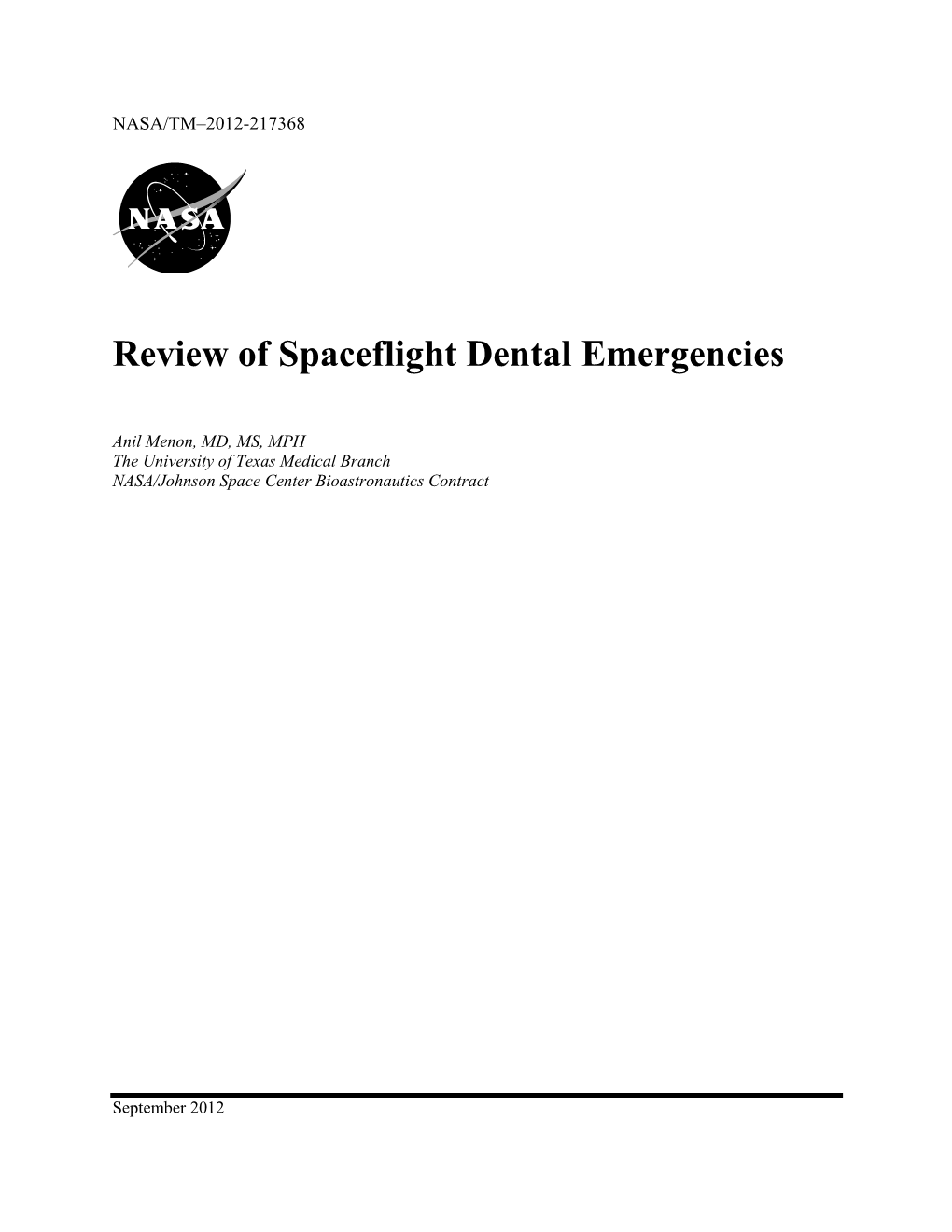 Review of Spaceflight Dental Emergencies